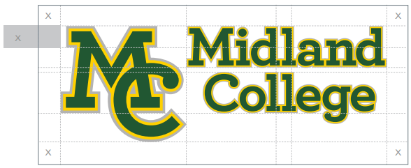 Proper clear space (minimum of one "X") around the full Midland College logo