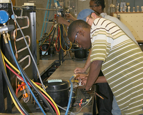 Student working in HVAC lab