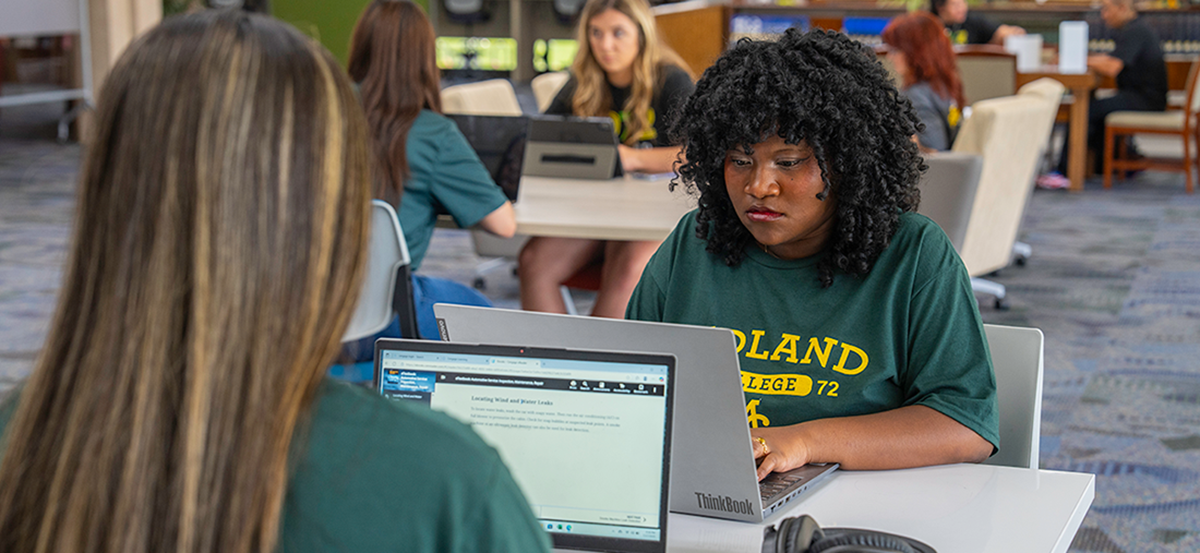 Midland College students working on computers in the Fasken Learning Resource Center