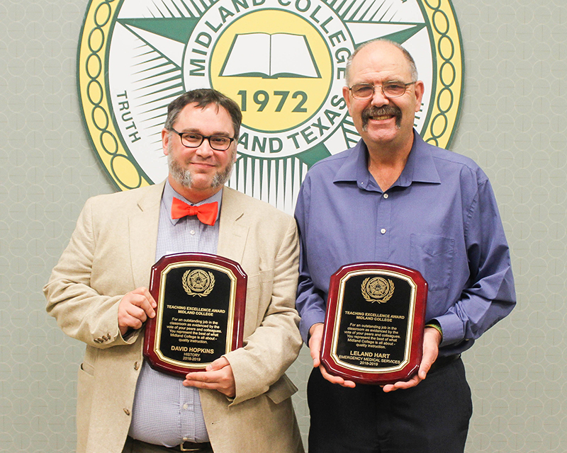 The image to use for this article. Listing image managed through RSS tab. Dr. David Hopkins and Leland Hart, winners of the Midland College 2019 Teaching Excellence Award